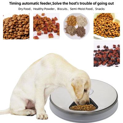 Dog Feeder Automatic Pet Feeder Round Timing Feeder 6 Meals 6 Grids Dog Cat Electric Dry Food Dispenser 24 Hours Feed Supplies