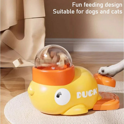 ''Yellow Duck-Shaped Interactive Feeder for Dogs and Cats: A Treat-Dispensing Puzzle Toy Designed for Pet Training''